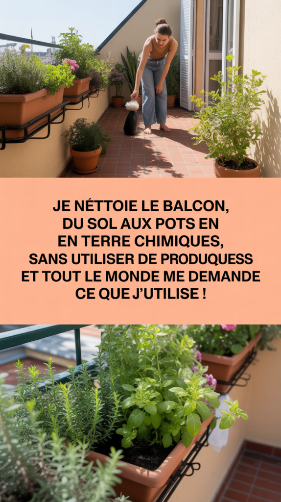 Je nettoie le balcon, du sol aux pots en terre cuite, sans utiliser de produits chimiques et tout le monde me demande ce que j'utilise !