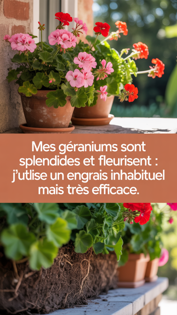 Mes géraniums sont splendides et fleurissent : j’utilise un engrais inhabituel mais très efficace.