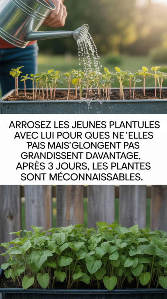 Arrosez les jeunes plantules avec lui pour qu'elles ne s'allongent pas mais grandissent davantage. Après 3 jours, les plantes sont méconnaissables.