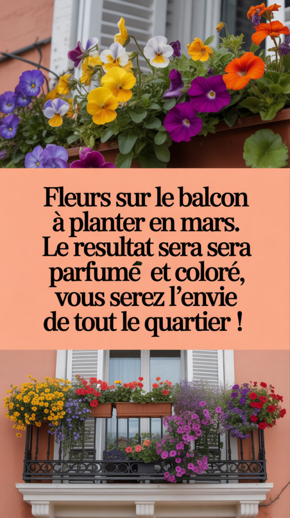 Fleurs sur le balcon à planter en mars. Le résultat sera parfumé et coloré, vous serez l'envie de tout le quartier !
