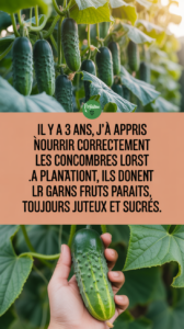 Il y a 3 ans, j'ai appris à nourrir correctement les concombres lors de la plantation. Maintenant, ils donnent des fruits parfaits, toujours juteux et sucrés.