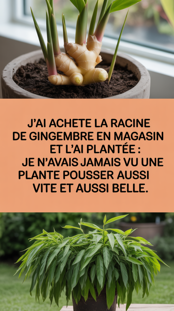 J’ai acheté la racine de gingembre en magasin et l’ai plantée : je n’avais jamais vu une plante pousser aussi vite et aussi belle.