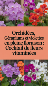 Orchidées, géraniums et violettes en pleine floraison : cocktail de fleurs vitaminées