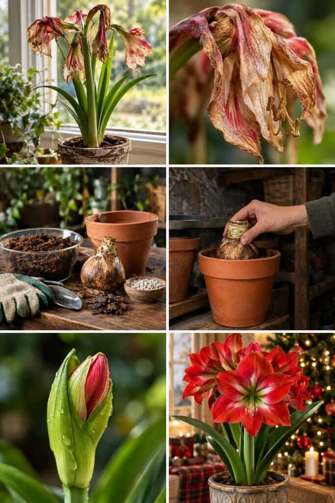 Amaryllis fanée : 2 mois de cave et elle refleurit pour Noël