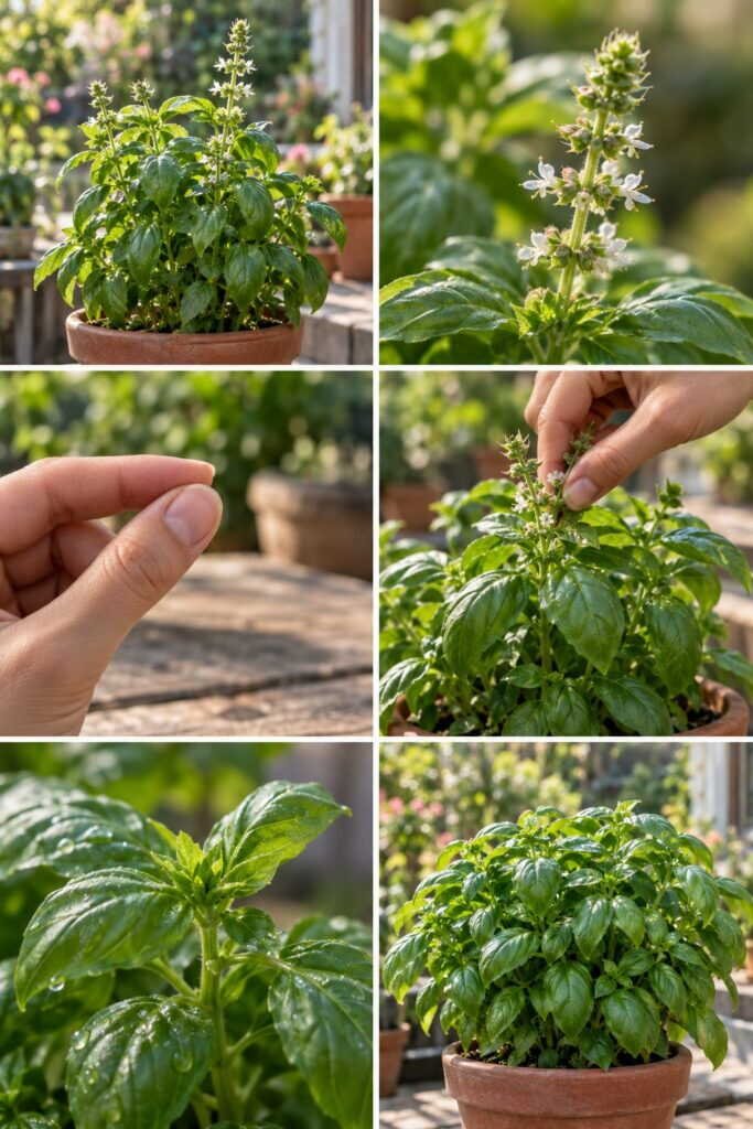 Basilic qui monte en fleur : pincez-le, sinon les feuilles deviennent amères