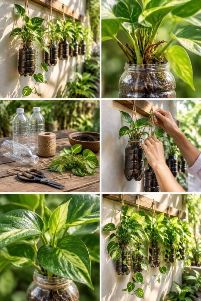 Bouteilles suspendues : le potager vertical sur un mur de balcon