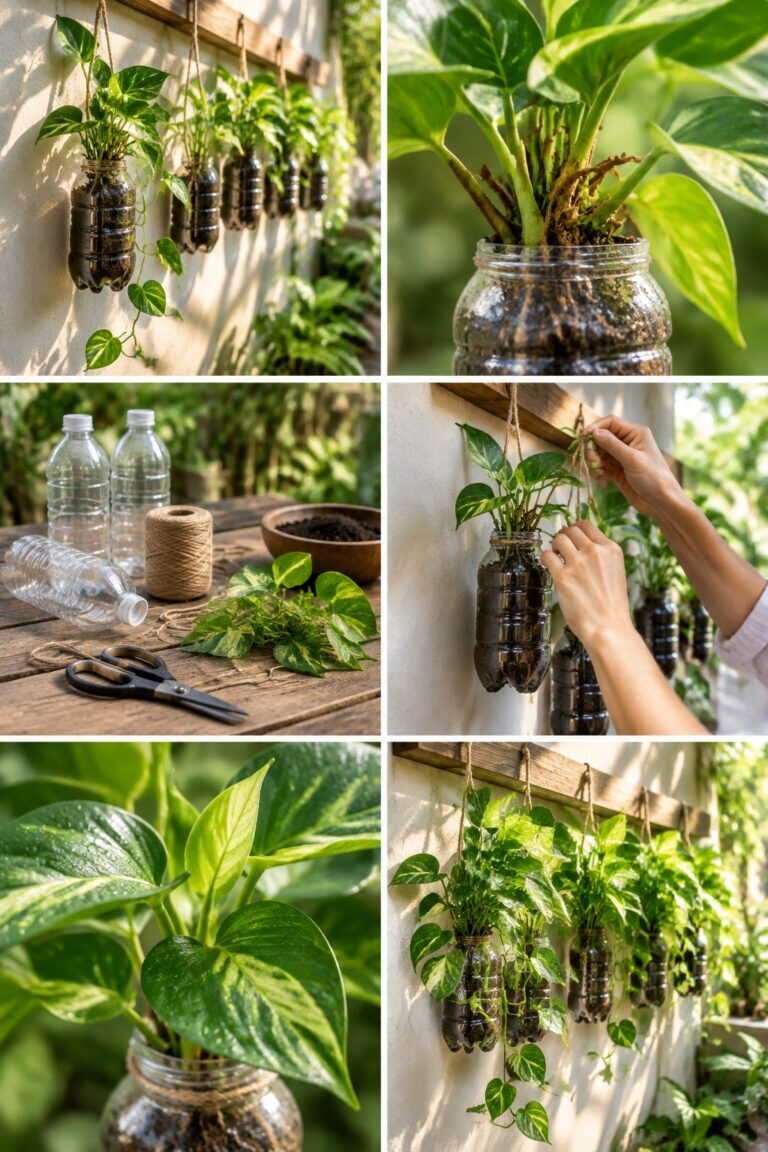 Bouteilles suspendues : le potager vertical sur un mur de balcon
