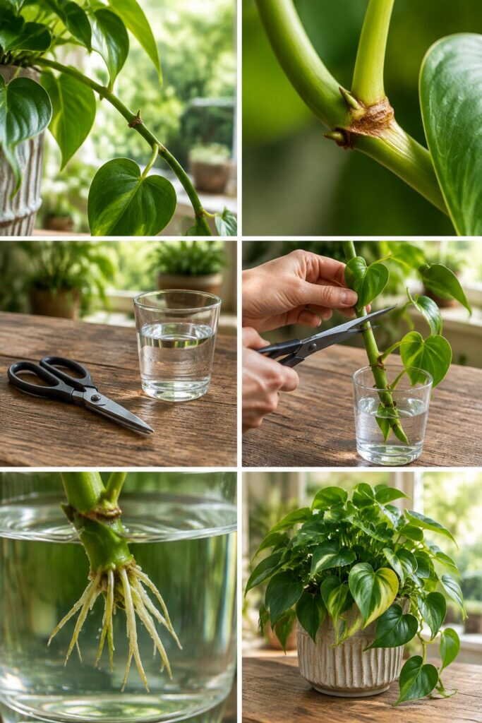 Bouture de philodendron : coupez sous un nœud, racines dans l'eau en 10 jours