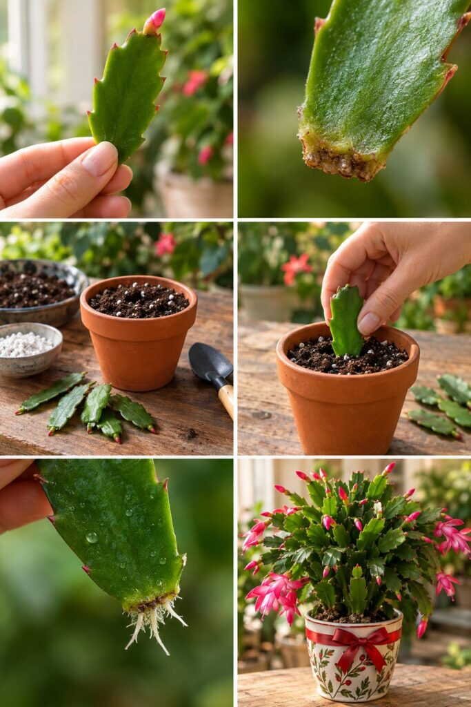 Cactus de Noël : un segment de tige dans le terreau donne une plante à offrir