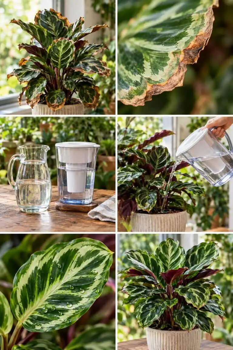 Calathea aux feuilles qui brûlent aux bords : l&rsquo;eau du robinet la tue, voici l&rsquo;eau qu&rsquo;elle accepte