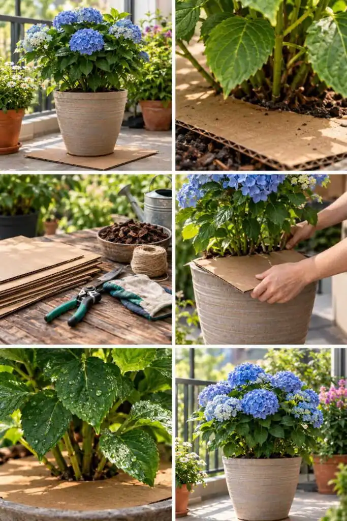 Carton sous les pots : les mauvaises herbes ne passent plus, et il disparaît seul