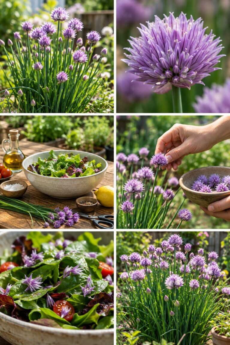 Ciboulette qui fleurit : les fleurs se mangent, et elles sont délicieuses