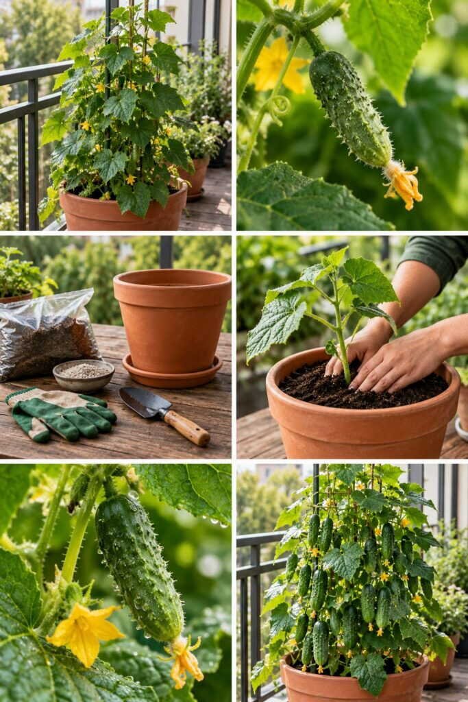 Concombre en pot sur balcon : 15 concombres sur un pied