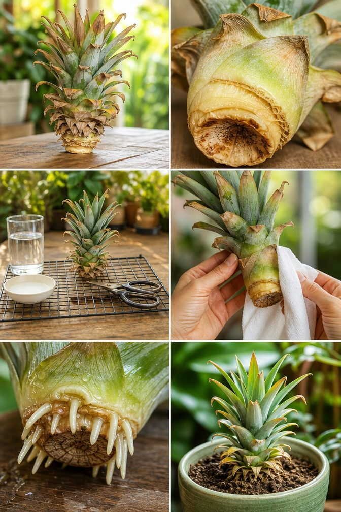 Couronne d&rsquo;ananas : la faire sécher 2 jours avant de la planter