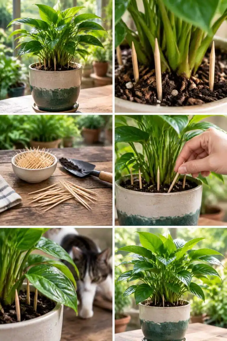 Cure-dents plantés dans le pot : le chat ne gratte plus la terre