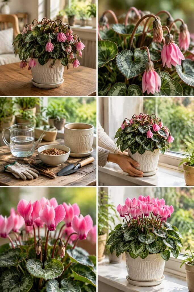 Cyclamen qui s'effondre en 2 jours : il a trop chaud, la fenêtre fraîche le sauve
