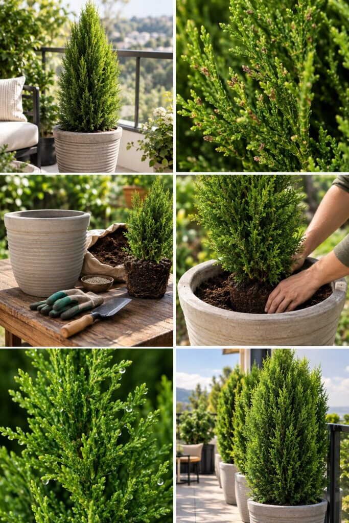 Cyprès en pot : le brise-vue qui reste vert toute l'année sur un balcon