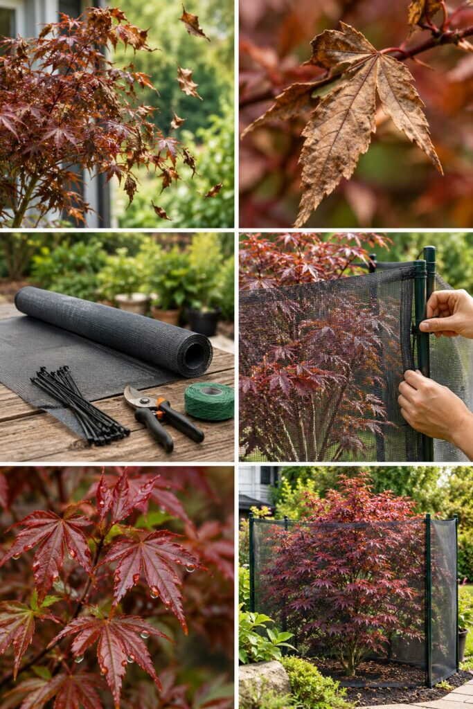 Érable du Japon aux feuilles qui sèchent : c'est le vent, pas la soif
