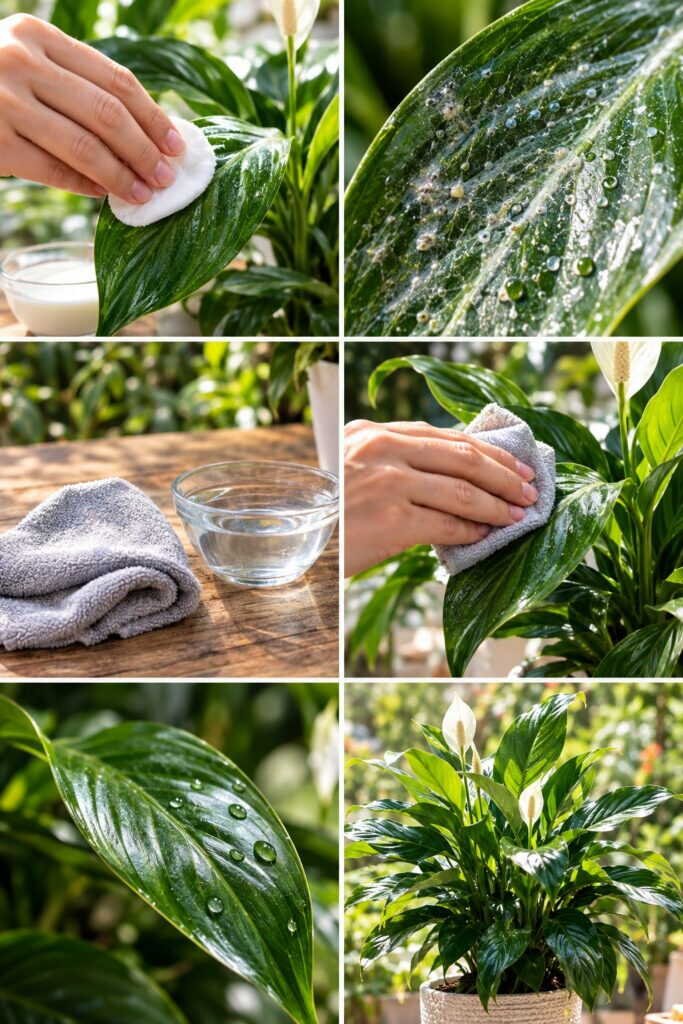 Feuilles nettoyées au lait : l'astuce de grand-mère qui bouche leurs pores et les étouffe