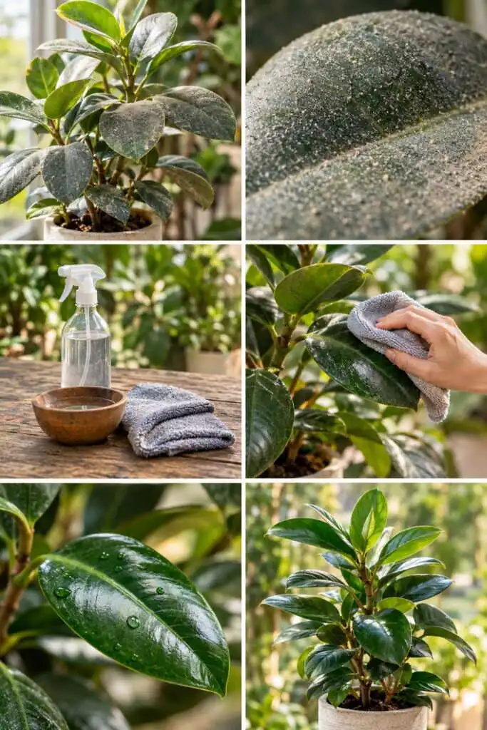 Feuilles poussiéreuses : la plante respire 2 fois moins, nettoyez-les
