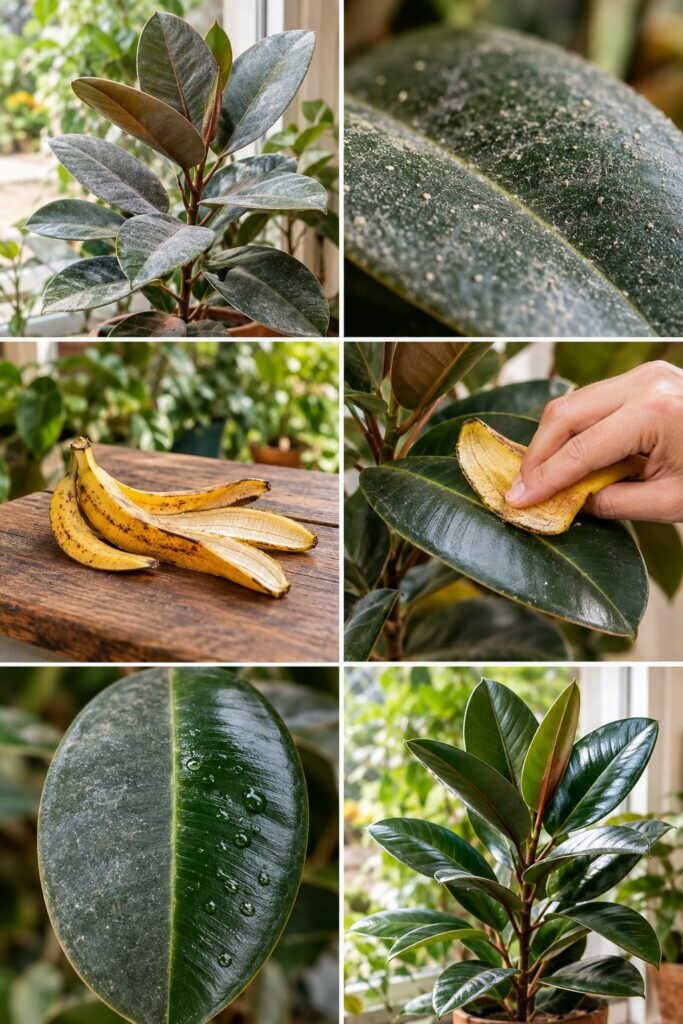 Ficus elastica : frottez les feuilles avec ça pour qu'elles brillent (peau de banane)
