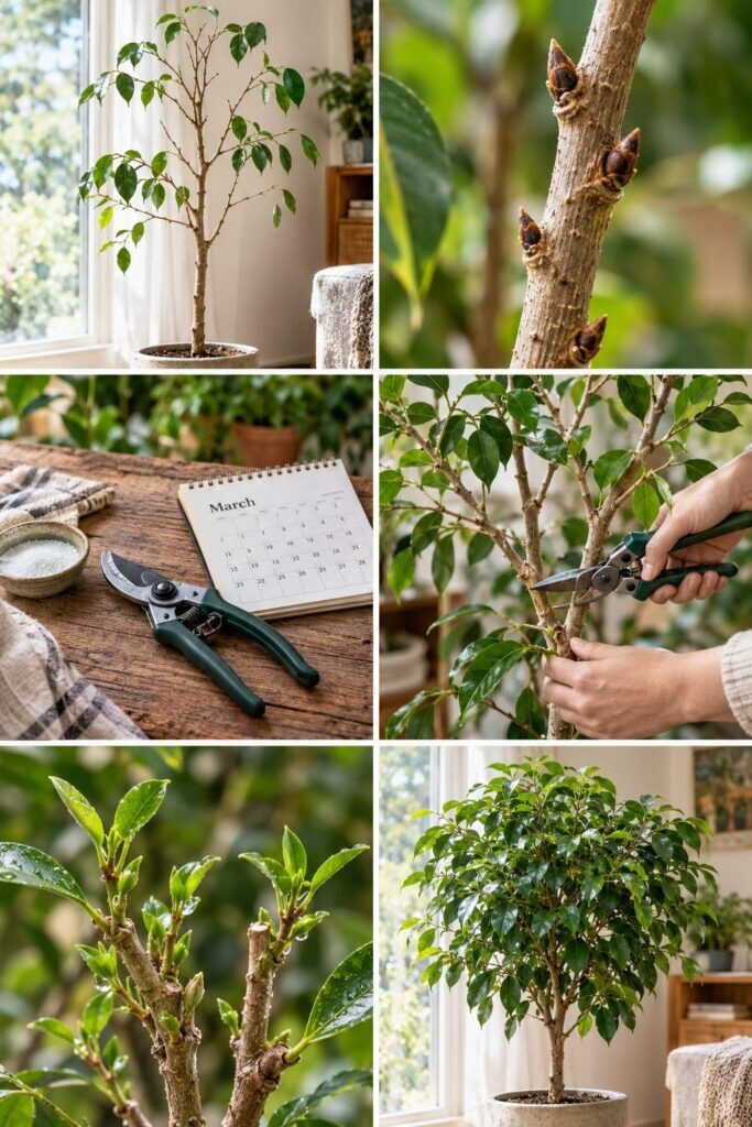Ficus tout dégarni : la coupe de mars qui le rend touffu en 2 mois (avec photo avant/après)