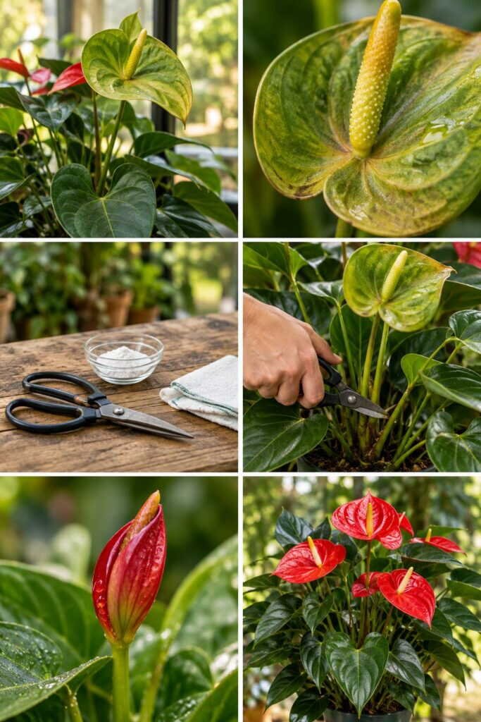 Fleurs d'anthurium qui verdissent : pas une maladie, c'est la fin de floraison, voici quand couper