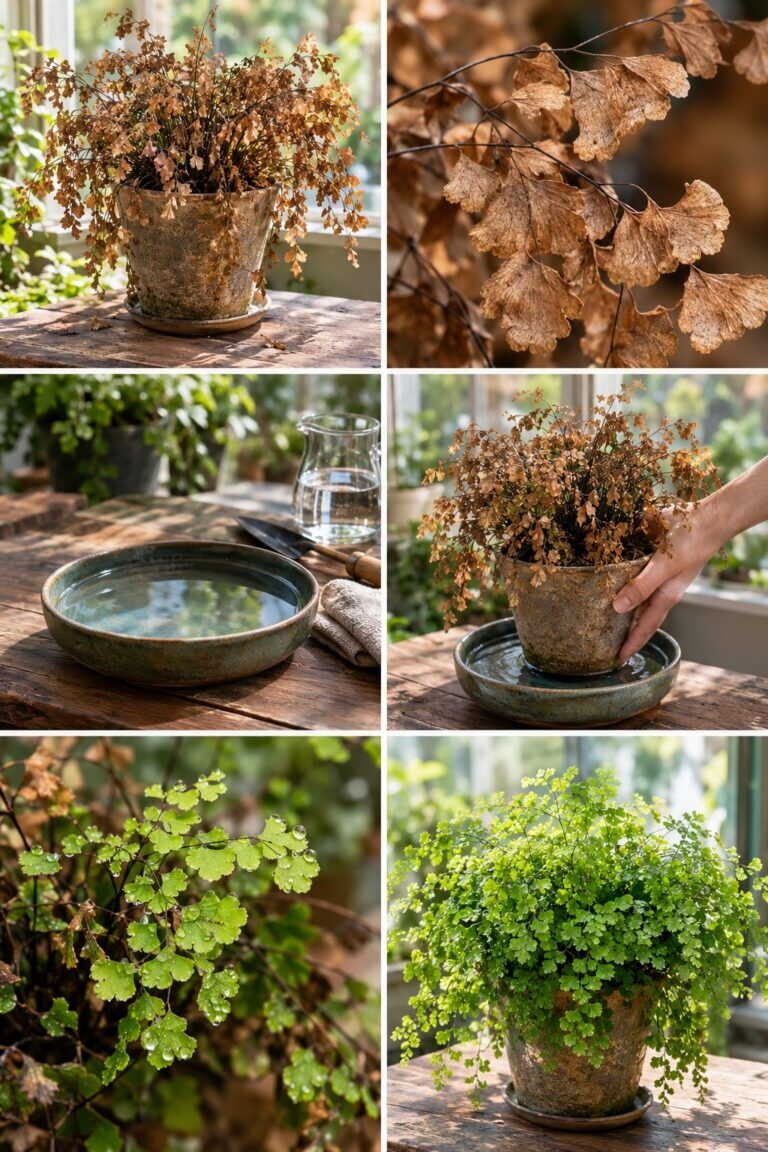 Fougère capillaire : un seul jour sans eau et elle est perdue, l&rsquo;astuce de la soucoupe
