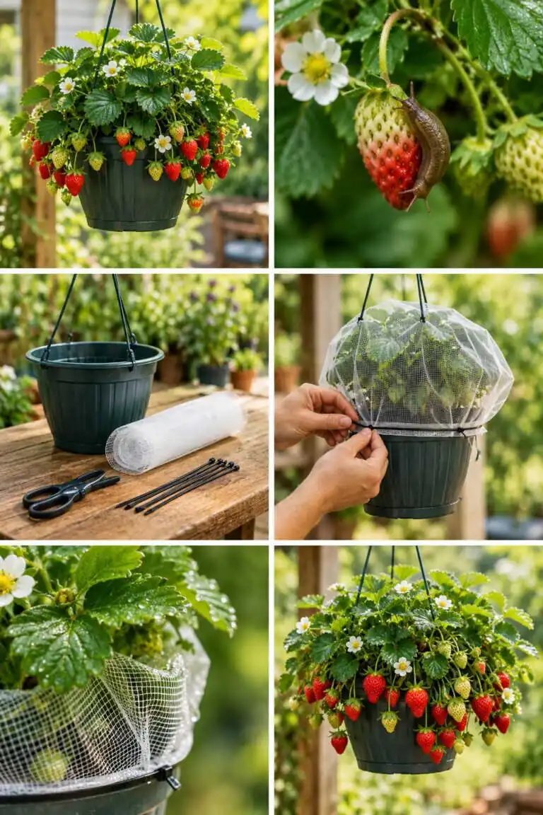 Fraises en suspension : le pot suspendu qui évite les limaces
