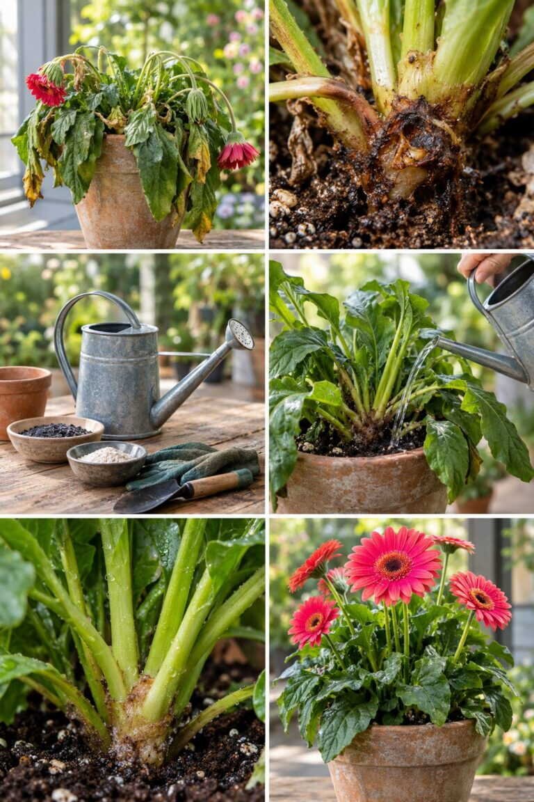Gerbera en pot qui s&rsquo;affaisse : l&rsquo;arrosage sur le cœur le fait pourrir
