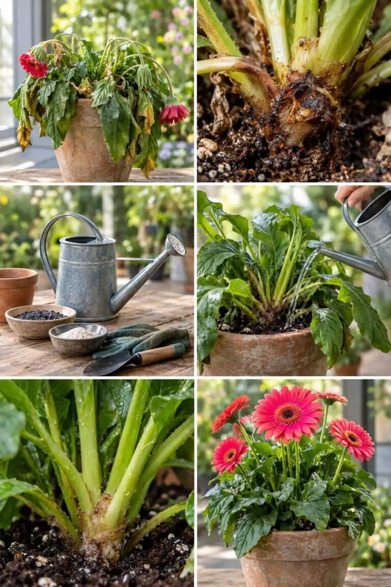 Gerbera en pot qui s&rsquo;affaisse : l&rsquo;arrosage sur le cœur le fait pourrir