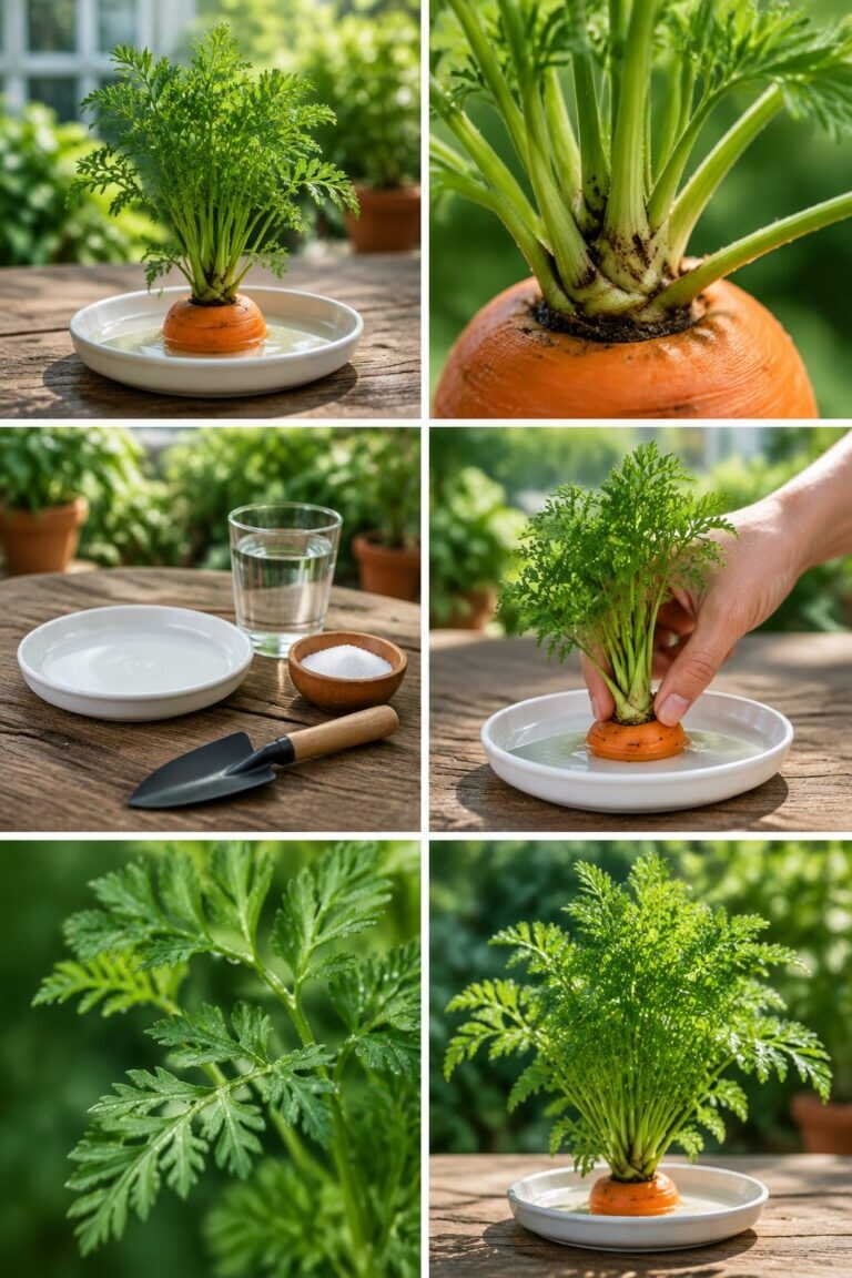 Haut de carotte dans une soucoupe : les feuilles repoussent (pas la carotte)
