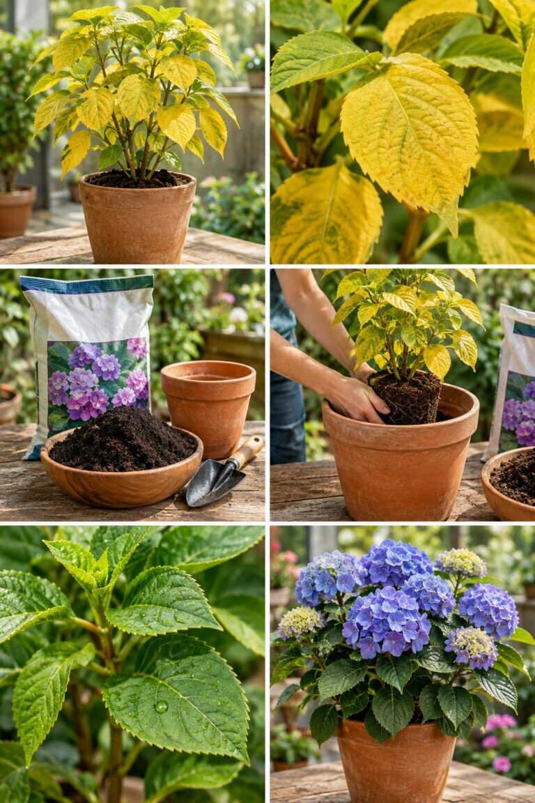 Hortensia en pot avec du terreau universel : il jaunit en un mois, voici le bon