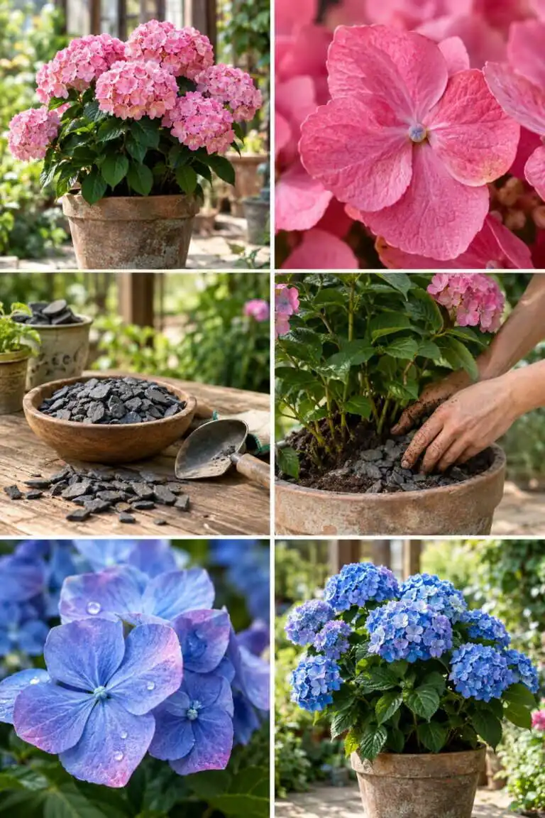 Hortensias bleus sans produit chimique : l&rsquo;astuce de l&rsquo;ardoise pilée