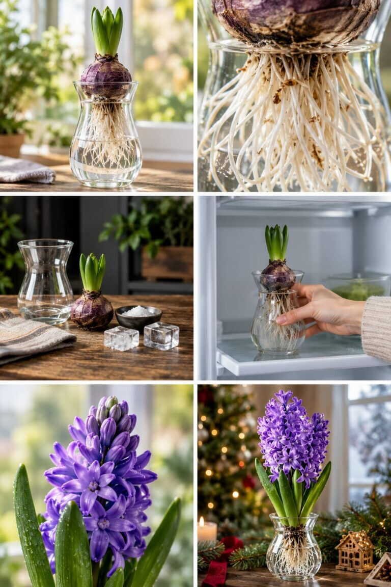 Jacinthe forcée dans l&rsquo;eau : un vase, du froid, et des fleurs pour Noël