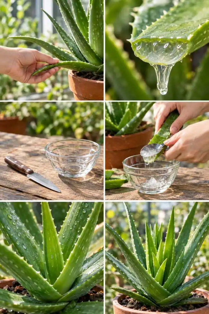 Le gel d'aloe vera se récolte sur les feuilles du bas, jamais du centre