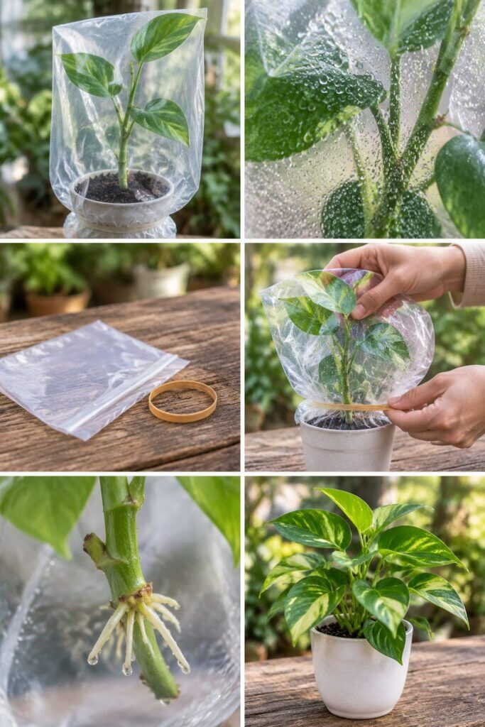 Le sac plastique sur une bouture : les racines sortent 2 fois plus vite
