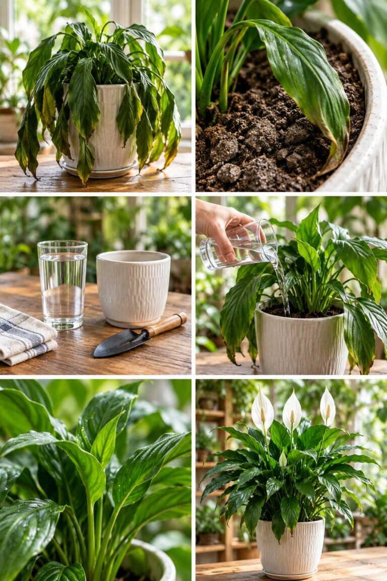 Le spathiphyllum s&rsquo;effondre ? Un verre d&rsquo;eau et il se relève en 2 heures