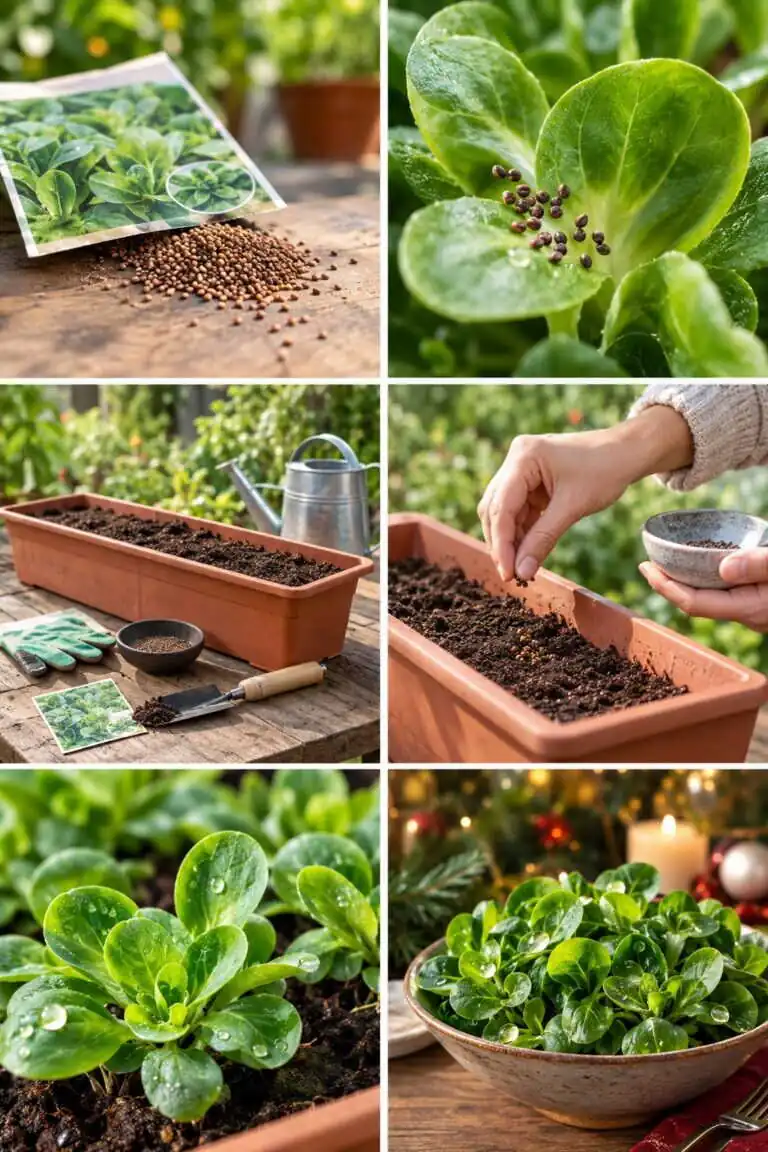Mâche en jardinière : semée en septembre, sur la table à Noël