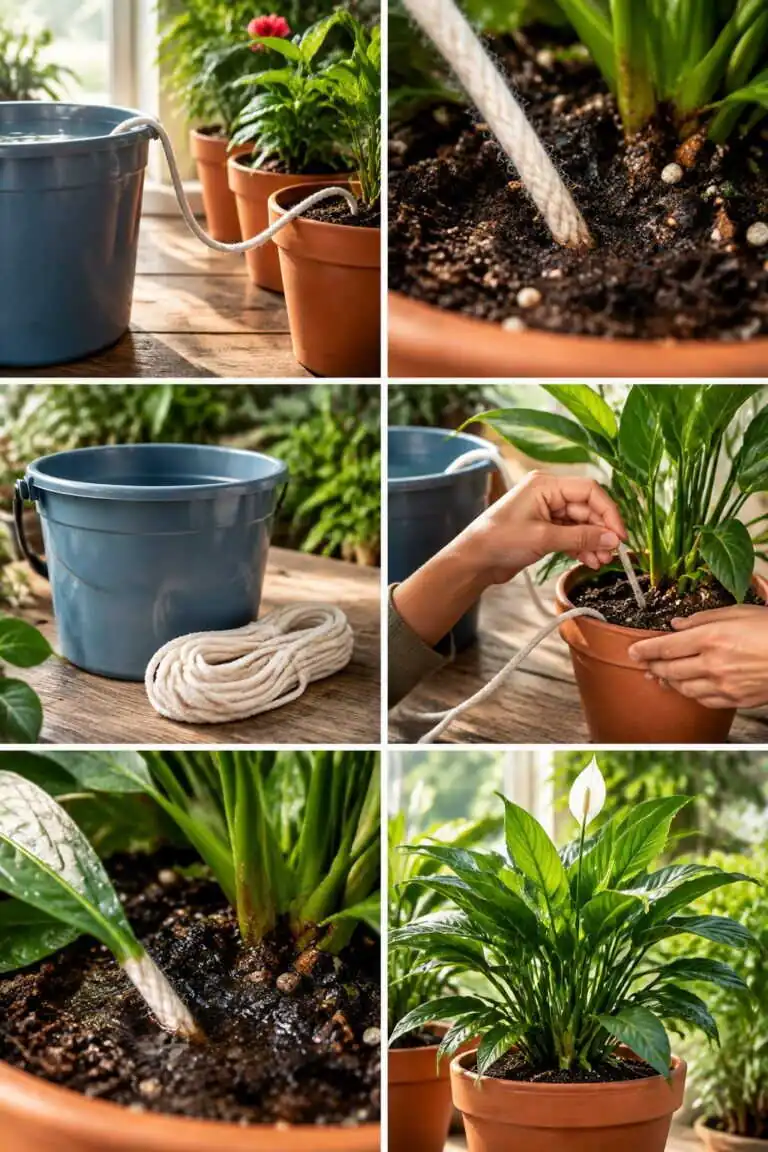 Mèche en ficelle dans un seau d&rsquo;eau : les plantes s&rsquo;arrosent seules
