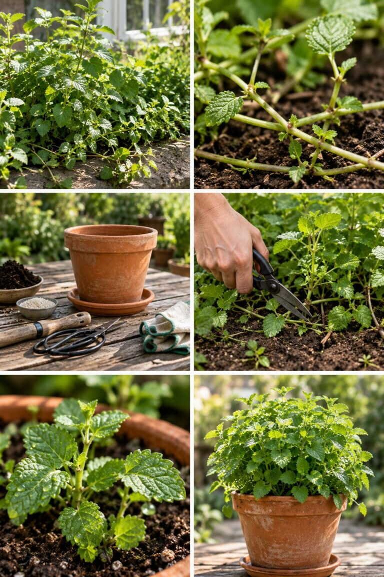 Mélisse : elle envahit comme la menthe, gardez-la en pot et coupez-la à ras