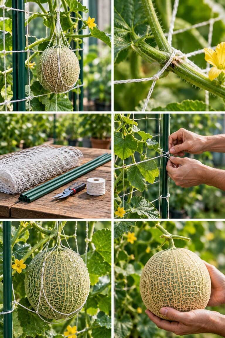 Melon en pot sur balcon : oui, sur un treillis et avec un filet