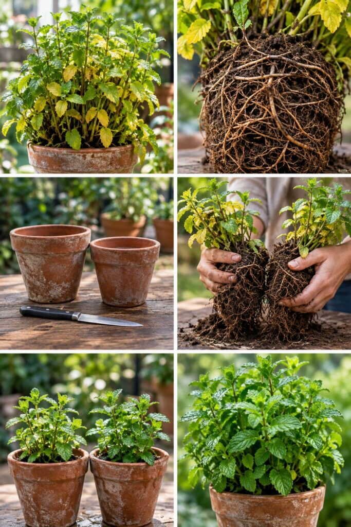Menthe qui jaunit dans son pot : divisez-la, elle étouffe