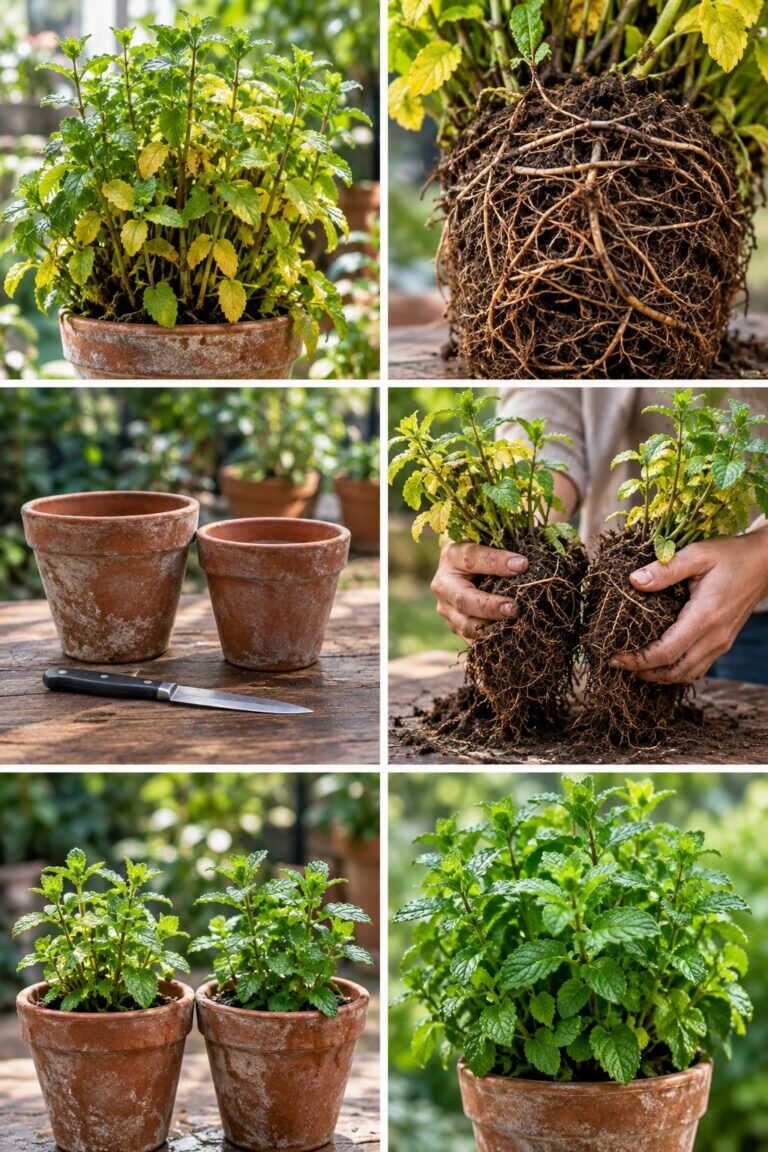 Menthe qui jaunit dans son pot : divisez-la, elle étouffe