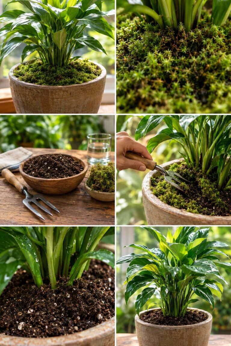Mousse verte sur le terreau des pots : elle étouffe la plante, grattez-la