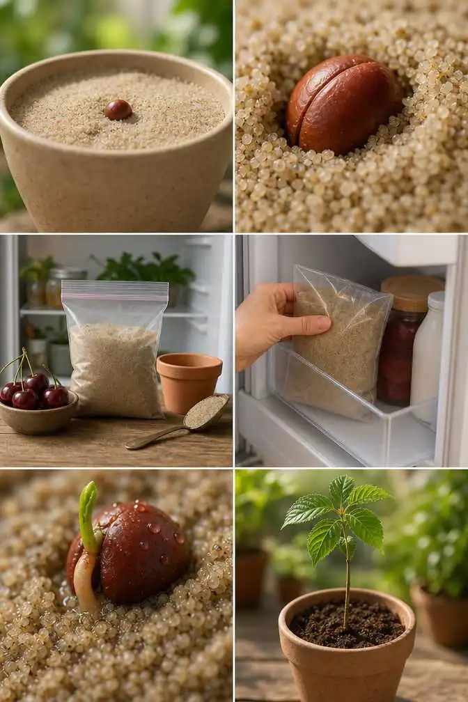 Noyau de cerise : 3 mois au frigo dans du sable, puis un cerisier