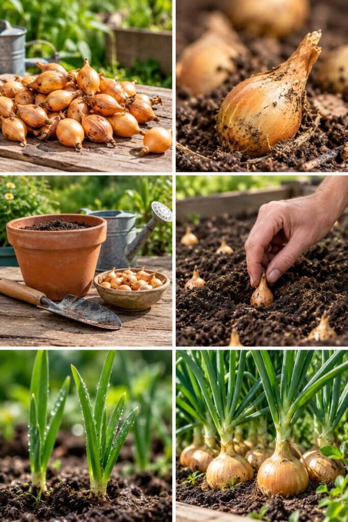 Oignons en pot : plantés à ras, pas enterrés, sinon ils pourrissent