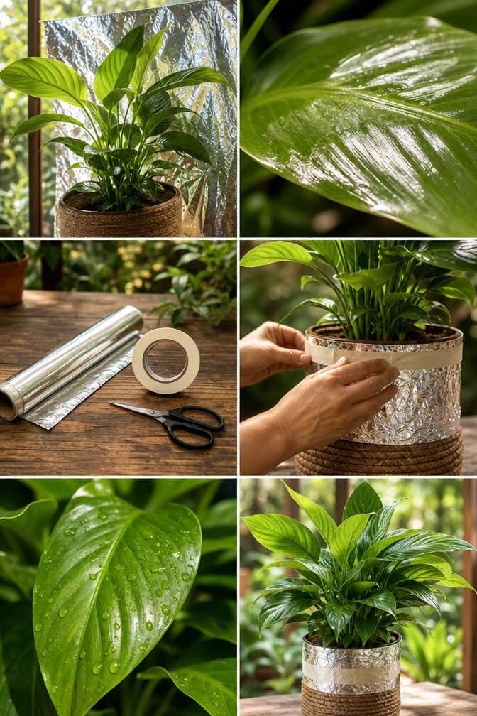 Papier aluminium derrière la plante : la lumière doublée