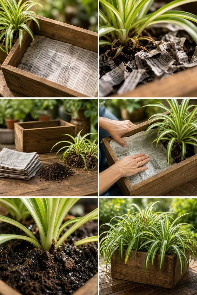 Papier journal au fond de la jardinière : le drainage gratuit qui disparaît seul
