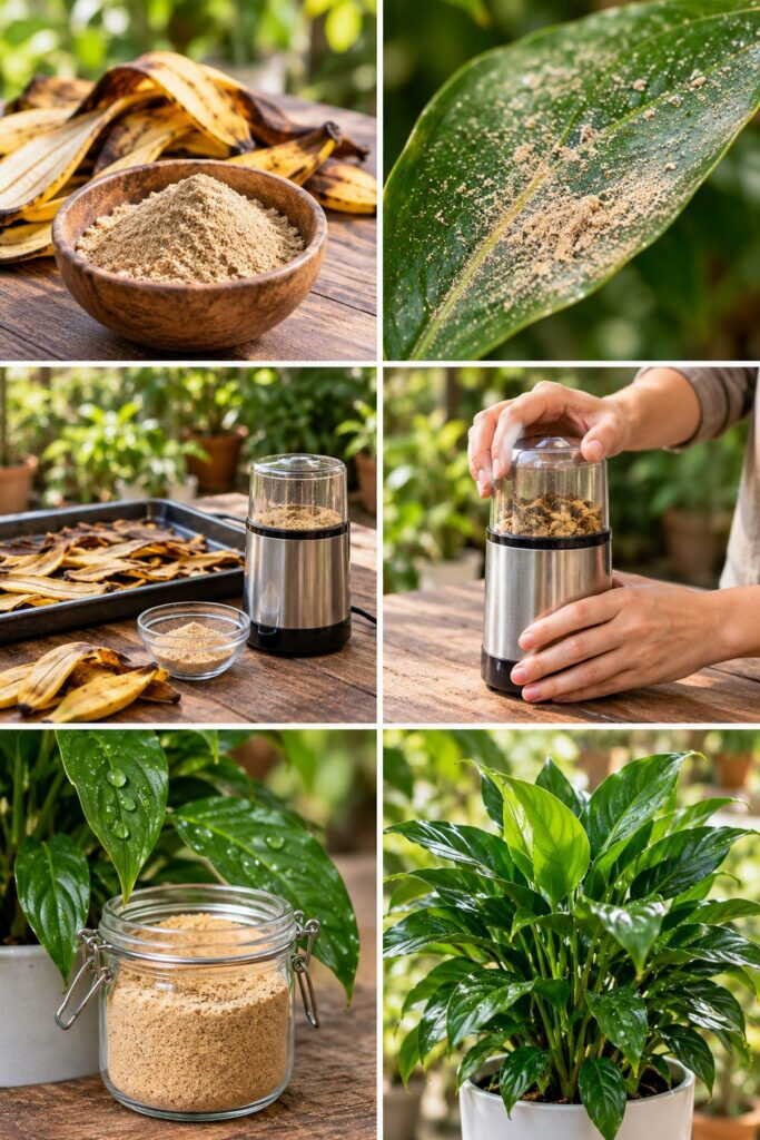 Peau de banane séchée et broyée : l'engrais en poudre qui se conserve